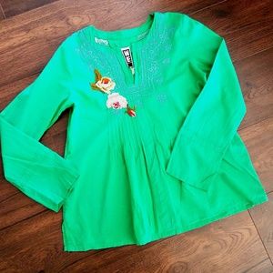 Free People We The Free Green embroidered top M